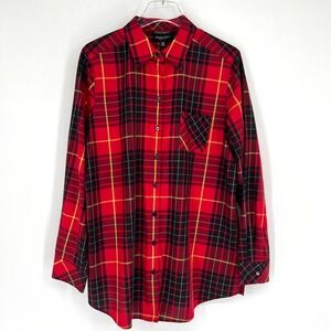 Foxcroft Top Womens 16 Plaid Red Wrinkle Free Shaped Fit Career Holiday Preppy‎